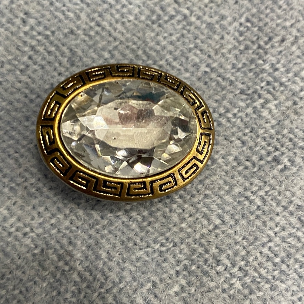 4 Gold-Tone, Scolled Design Surrounds with Clear Crystal Button Covers - Picture 2 of 7